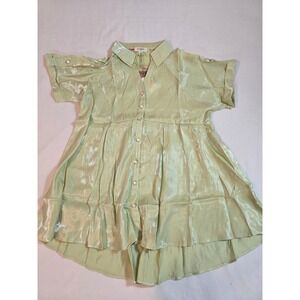 Umgee USA Women's size M Light Green Shimmer Tiered Ruffle Shirt Tunic New